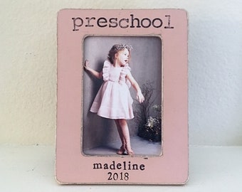 PRESCHOOL picture frame, first day of school gift,  first day of preschool personalized picture frame, gift for teacher, Flowers in December