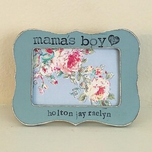 Personalized &#39;Mama&#39;s Boy&#39; Picture Frame: Hand Stamped Floral 4x6 Frame