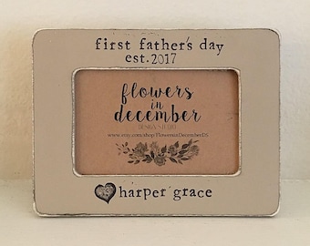 First Father's Day picture frame Gift for dad first Father's Day Personalized picture frame from child - Flowers in December Design Studio