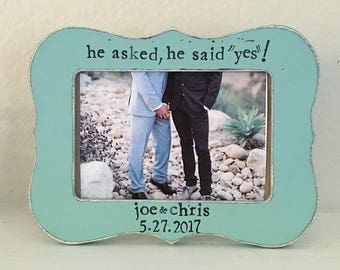 Engagement picture frame He said yes personalized picture frame gift His and his Gay wedding Same sex marriage