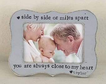 Rotating Picture Frame For Grandkids - Side By Side Or Miles Apart Wood Photo Frame Holds Two 4x6 Photos