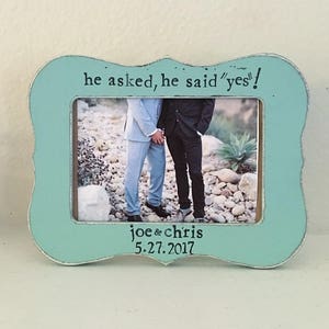 Engagement, picture frame, He said yes, personalized picture frame, His and his, Gay wedding, Same sex image 1