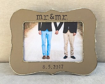 Mr. & Mr. Gay wedding gift Engagement gift Personalized picture frame gift Same sex marriage Gay marriage - Flowers in December