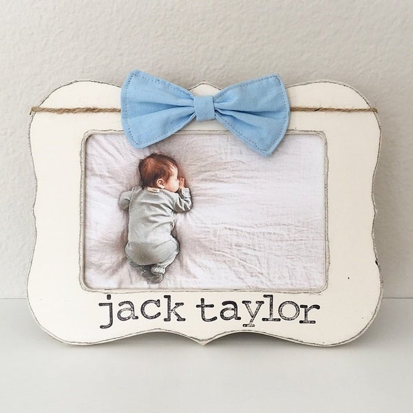 personalized baby boy gift, newborn boy, personalized picture frame, name frame, grandparents frame, bow tie, baby’s first