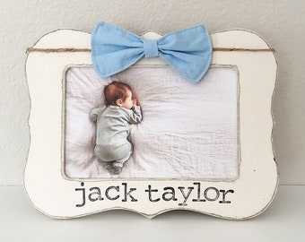 personalized baby boy gift, newborn boy, personalized picture frame, name frame, grandparents frame, bow tie, baby’s first