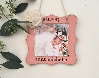 Aunt Christmas ornament, picture frame ornament, aunt to be gift, new aunt, personalized aunt gift, custom ornament from child