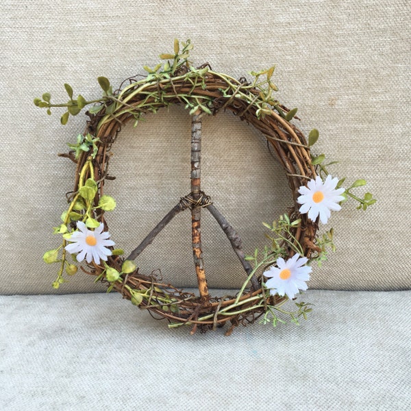 peace wreath, mini wreath, spring home decor, easter decor, hippie room decor, dorm room, peace gift, Flowers in December Design Studio