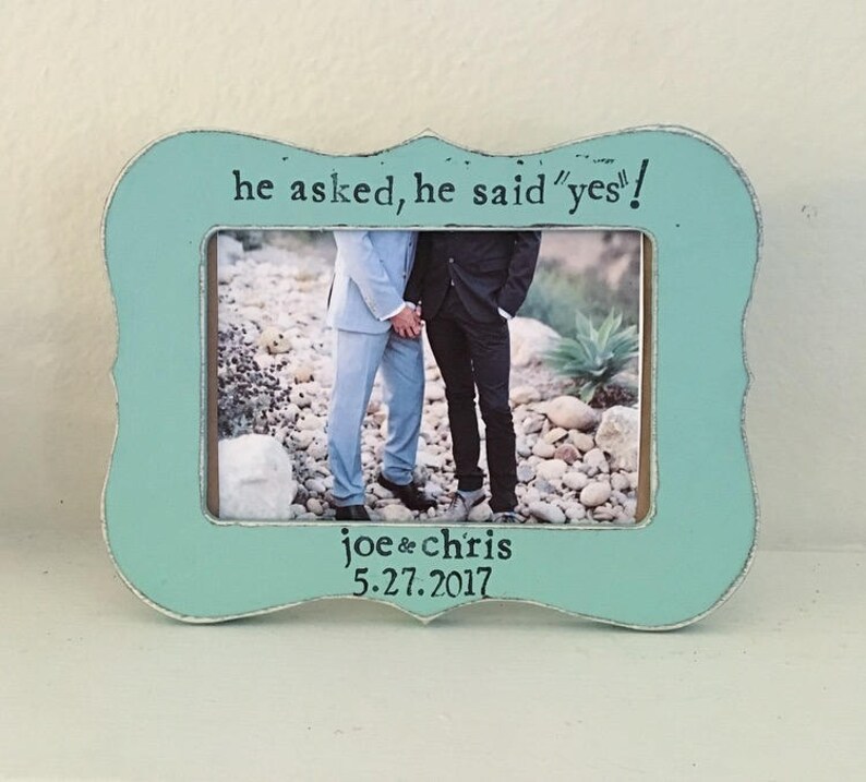 Engagement, picture frame, He said yes, personalized picture frame, His and his, Gay wedding, Same sex image 1