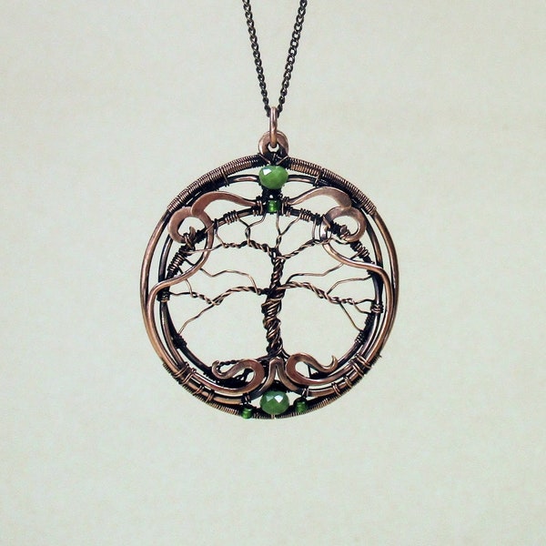 Tree of life copper necklace, Handmade jewelry green tree