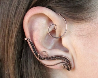 Black Copper Ear Cuffs Phoenix - Ear Cuffs - Elf Earrings