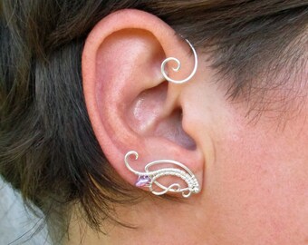 Floral Silver Plated Ear Cuffs Aegle: Small Elven Earrings No Piercing