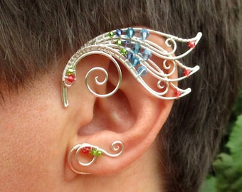 Pair of ear cuffs Hummingbird- Ear cuffs - Elf earrings - Ear crawler - Ear cuff no piercing - Ear wraps -  Fairy earrings