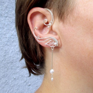 Paire de poignets d'oreille - Boucle d'oreille simple sans piercing, enrouleurs d'oreilles pendantes en fausses perles, bijoux d'oreille en métal faits main