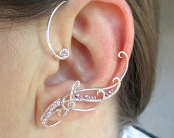 Solsleutel Ear Cuff Lavendel Muziek: verzilverde oorhangers met kralen, geen piercing