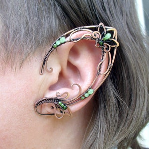 Copper Elf Ear Cuffs Ptelea : Beaded Elvish Ear Wrap, Large earrings no Piercing