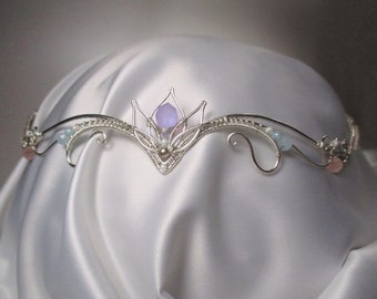 Circlet Frosted Rainbow - Fairy crown, adjustable forehead tiara, Elf costume cosplay, Elven wedding circlet, head jewelry for wedding