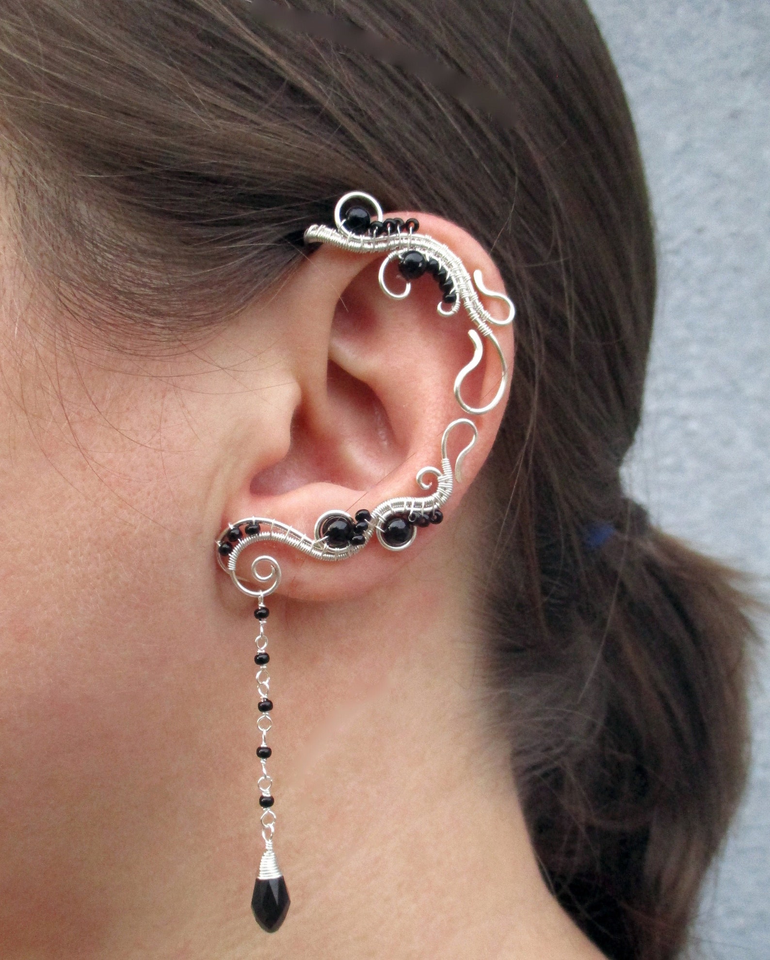 Earcuffs Dressed in Black Ear cuffs Elf earrings Ear Etsy