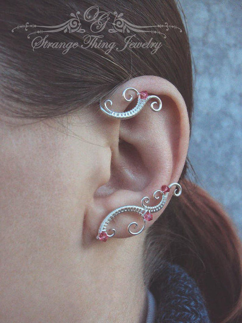 Pair of wire wrapped ear cuffs Winter sunset Ear cuffs Elf | Etsy