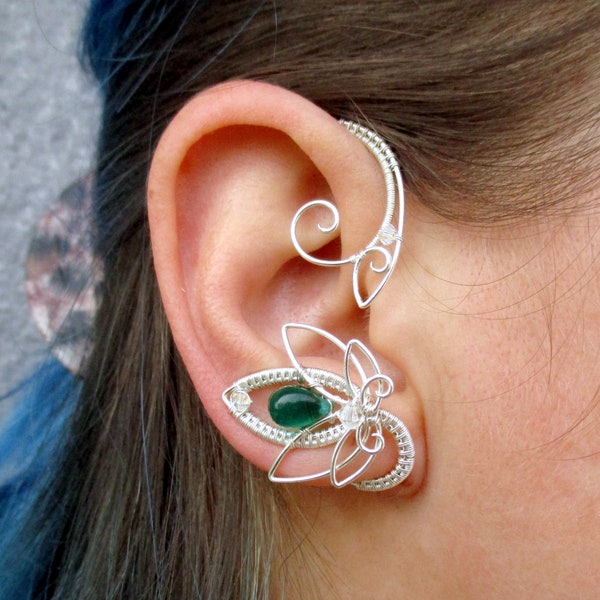 Pair of wire ear cuffs Ivy - Ear cuffs - Elf earrings - Ear crawler - Ear cuff no piercing - Ear wraps - Green ear cuff - Pink earrings