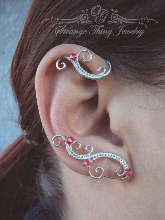 Pair of wire wrapped ear cuffs Winter sunset Ear cuffs Elf Etsy