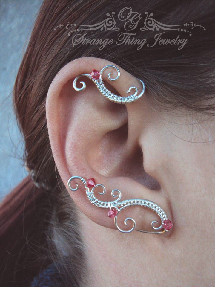 Pair of wire wrapped ear cuffs Winter sunset Ear cuffs Elf Etsy
