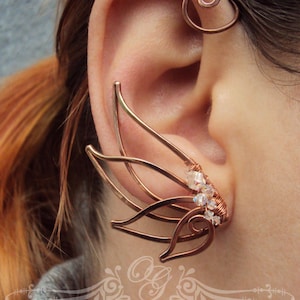 Pair of copper ear cuffs Swan - Ear cuffs - Elf earrings - Ear crawler - Ear cuff no piercing - Ear wraps