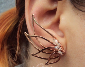 Pair of copper ear cuffs Swan - Ear cuffs - Elf earrings - Ear crawler - Ear cuff no piercing - Ear wraps