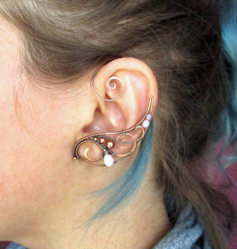 Ear Waps Pair of Ear Cuffs Dahlia - Copper Ear Wraps, Single Earring No Piercing ...
