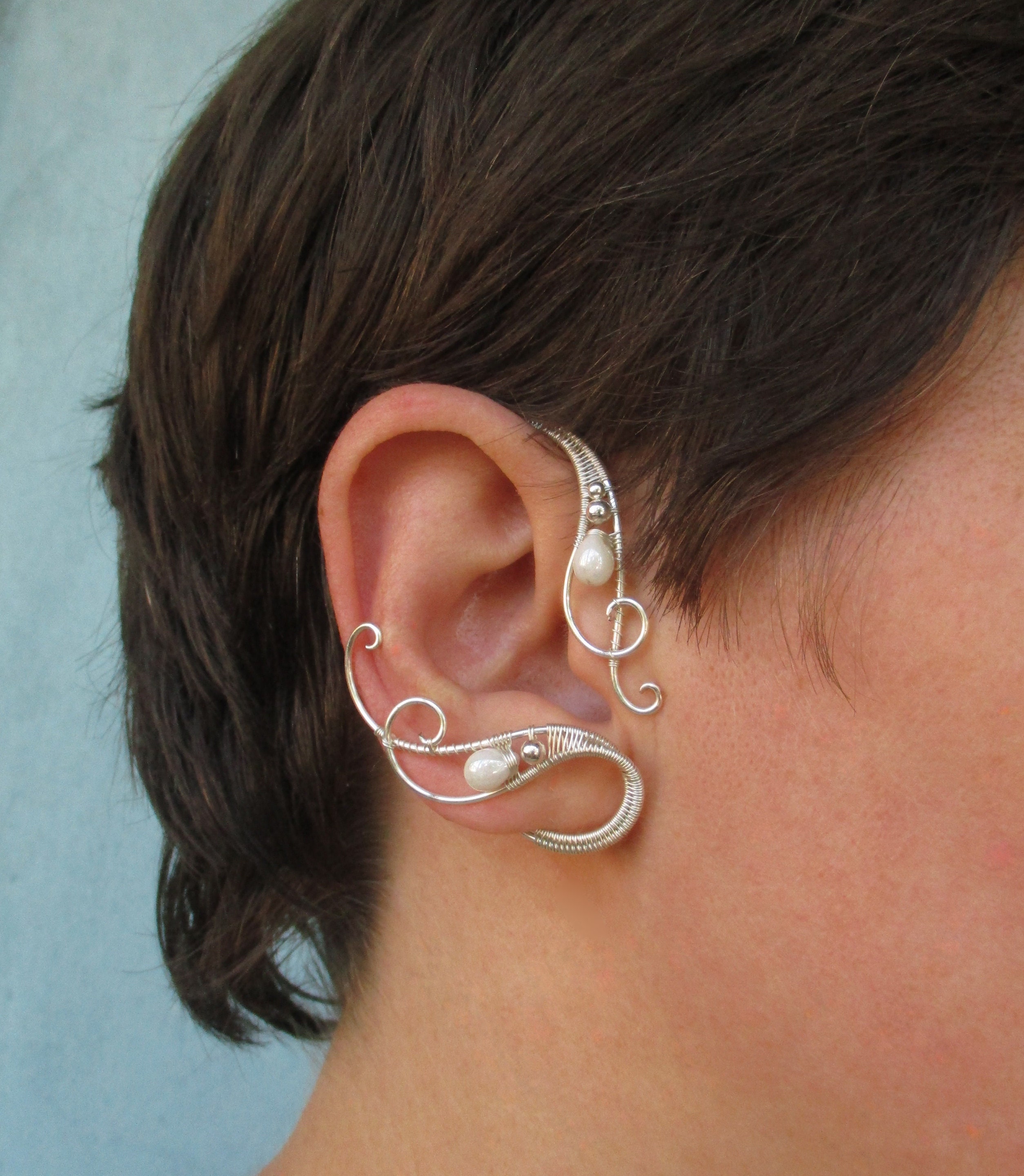 Ear Waps Silver Plated Ear Cuffs Lake of Winter: White Elf Ear Wraps, No ...