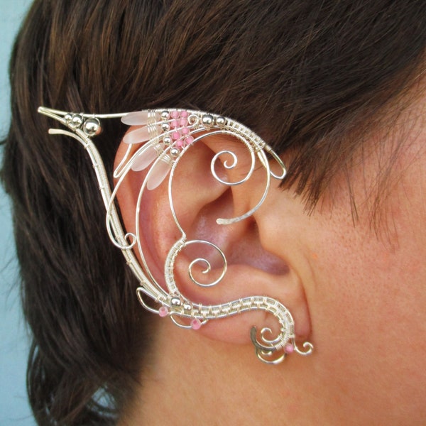 Pair of elf ear cuffs The Flame Nebula (light) - Large single ear cuff, Floral elvish ears, Fairy ear cuffs, Ear cuff no piercing - Ear wrap