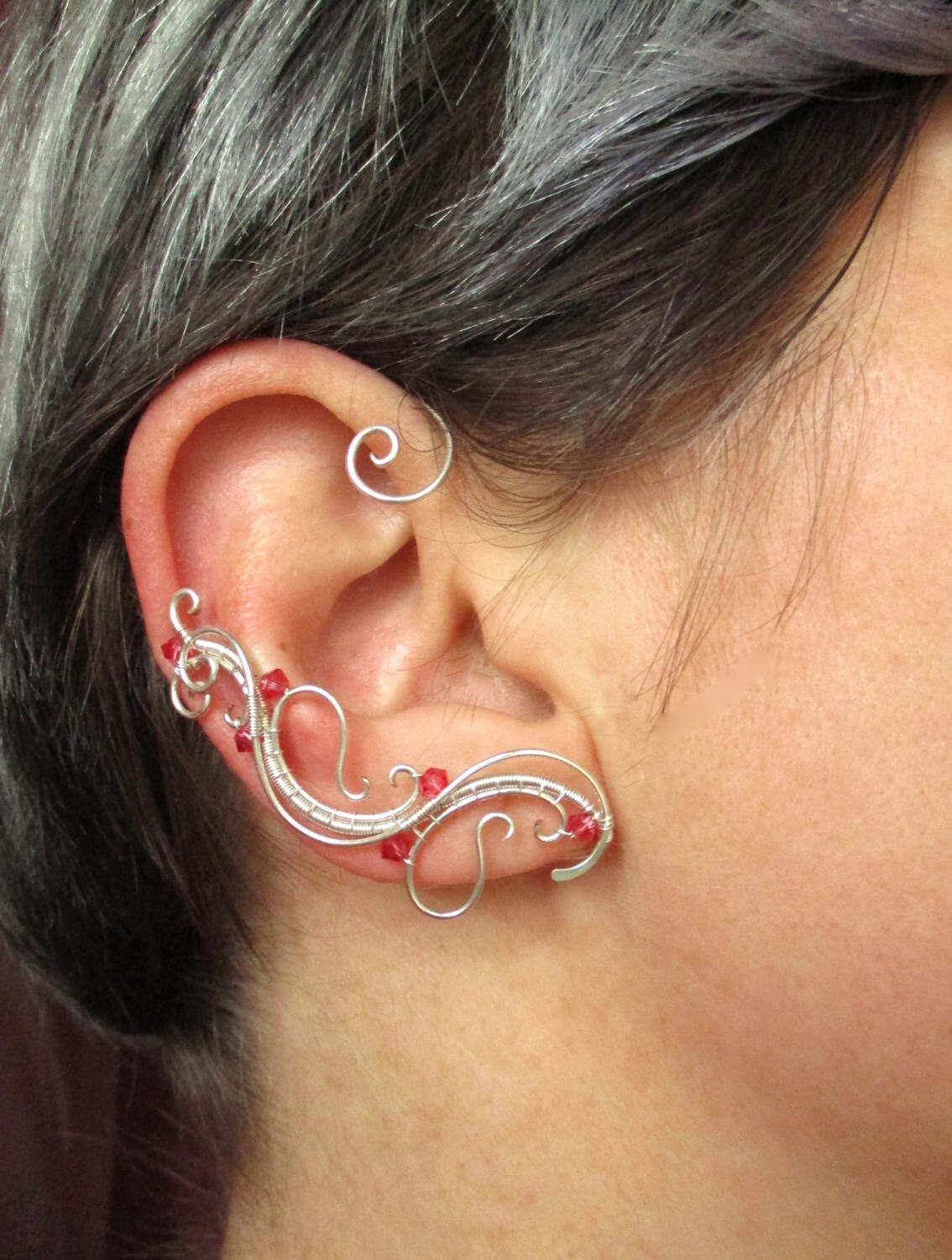 Pair of ear cuffs Afterglow - Wire wrapped ear cuffs - Elf earrings - Ear crawler - Ear cuff no piercing - Single ear cuff