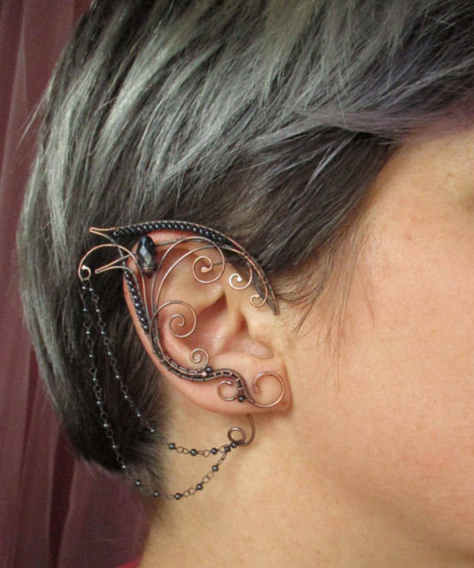 thumbnail image 2 of Unisex Halloween Metal Elf Pointed Ear Cuff Earring – Hook Style – Gold/Black/Silver 2 of 4