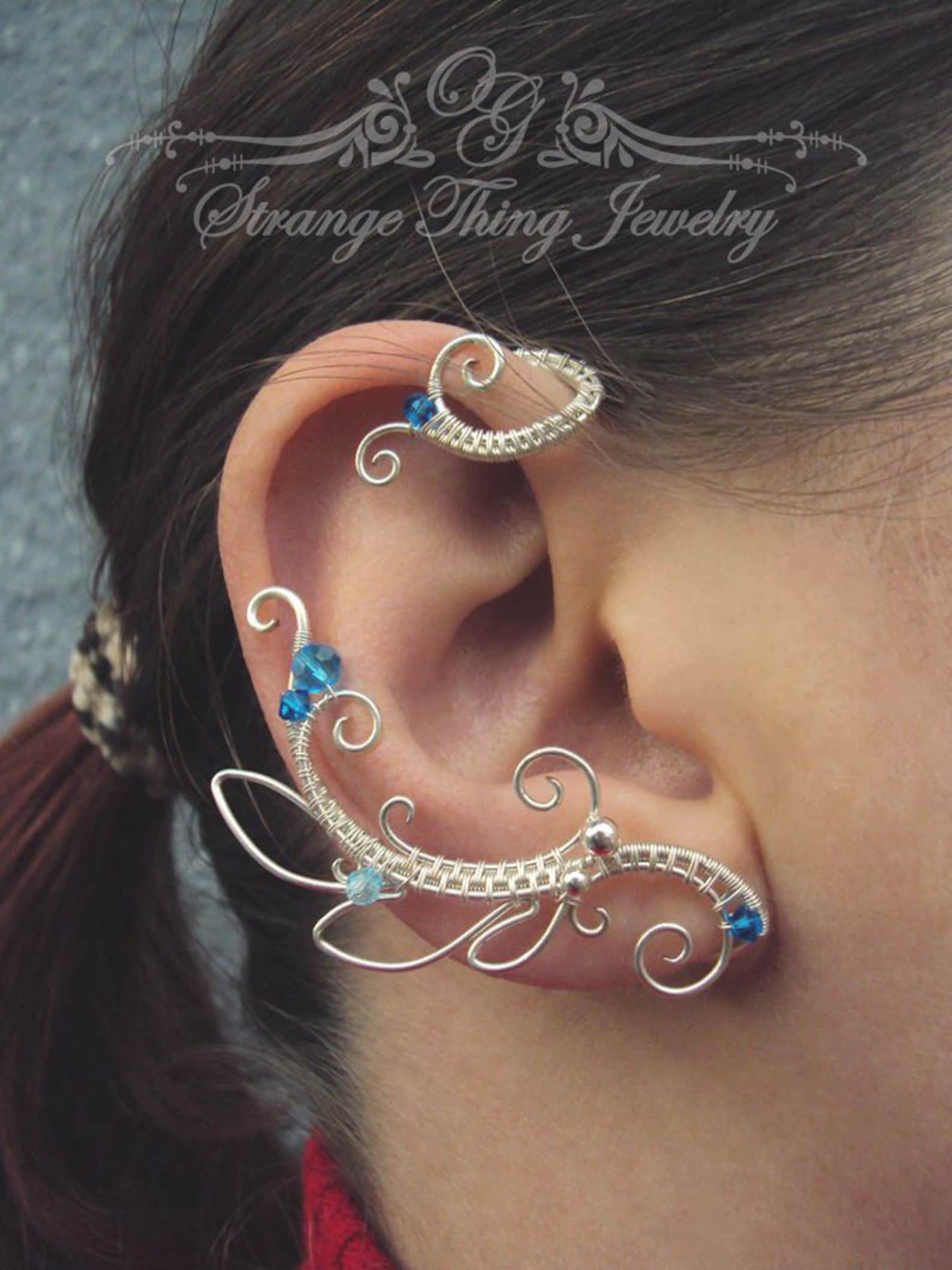 Pair of wire wrapped ear cuffs Neptune Ear cuffs Elf Etsy