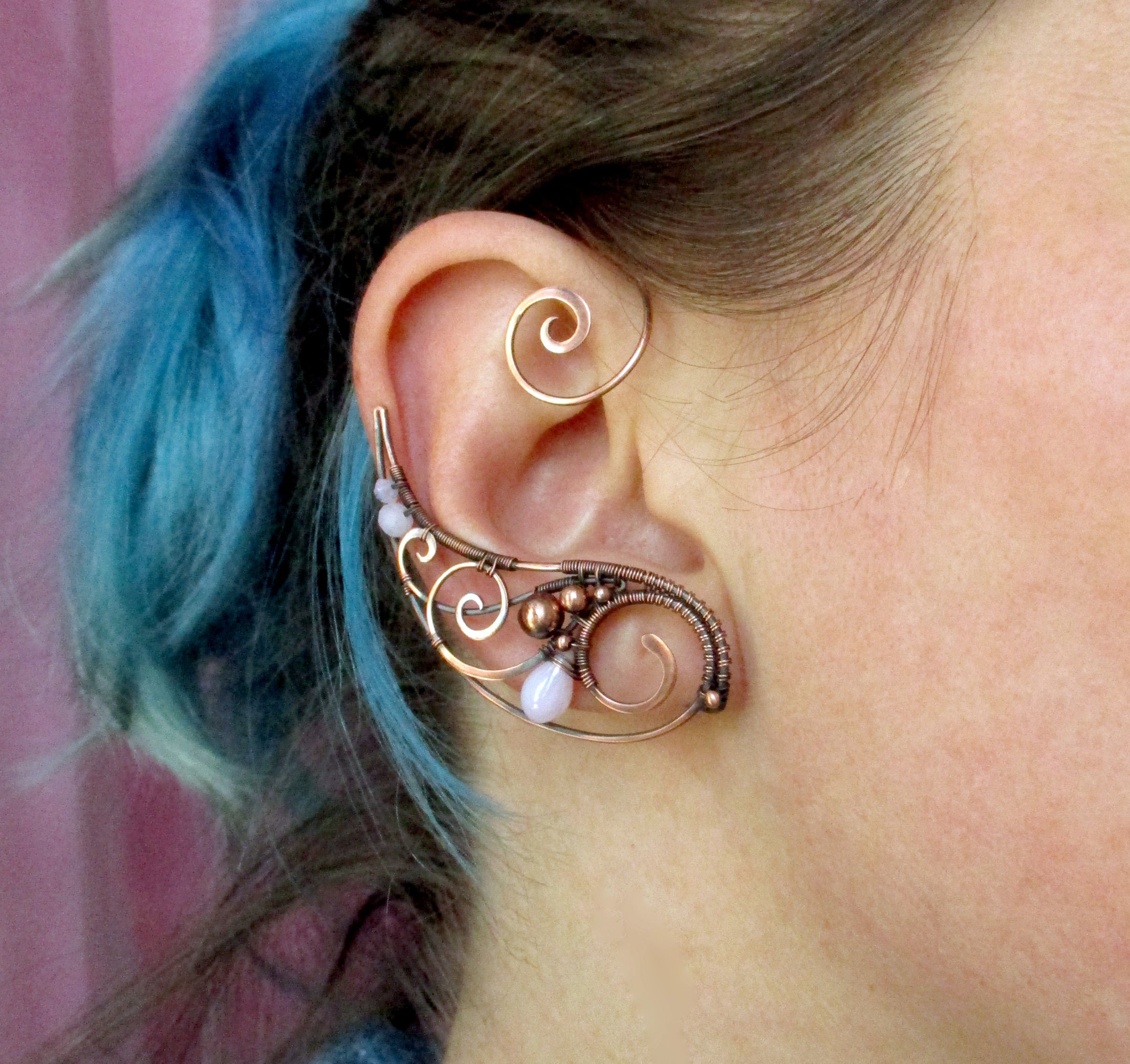 Ear Waps Pair of Ear Cuffs Dahlia - Copper Ear Wraps, Single Earring No Piercing ...