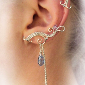 Ear cuffs Daydream -  silver tone chain dangle ear wraps, single earring no piercing, mermaid dangle ear cuff, fairy jewelry