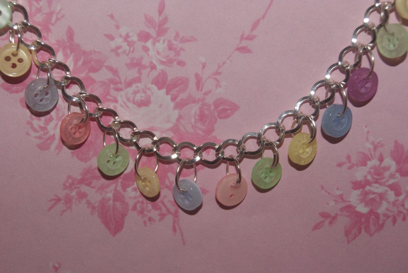 Button Necklace Pastel Button Jewelry Rainbow Charm Etsy