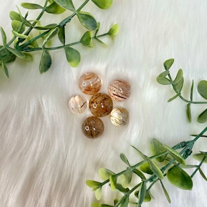 You Pick: Rutilated Quartz Mini Spheres with Rutile on Stand for Home Decor and Meditation