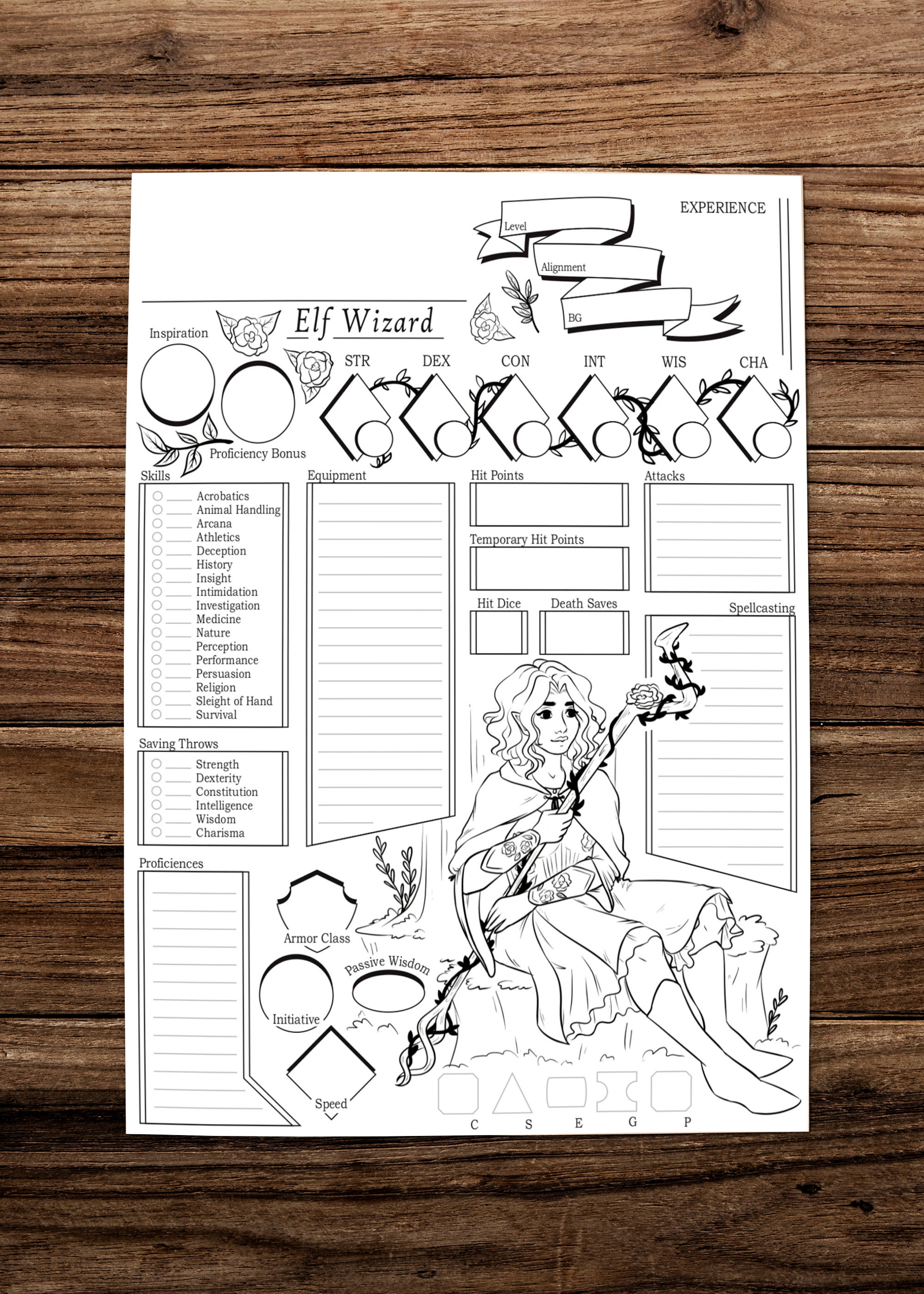 Elf Wizard Dnd Character Sheet Printable Character Sheet Etsy