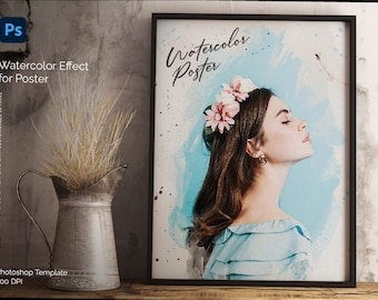 Artistic Watercolor Photoshop PSD Template, Watercolor Portrait, Photoshop Effects, Photoshop Overlays,Photo Filters