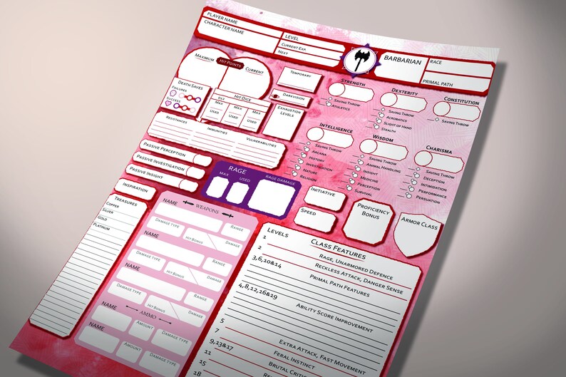 Dnd Character Sheet Printable Character Sheet Printable - Etsy