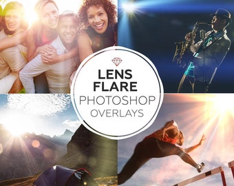 May include: A collage of images with lens flare effects. The images show a group of people, a musician playing a saxophone, a tent in a mountainous landscape, and a person jumping over a hurdle.