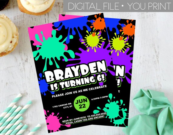 Paint Splatter Birthday Invitation Paint Birthday Invite | Etsy