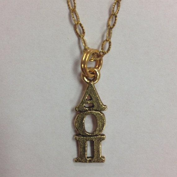 Items similar to Alpha Omicron Pi Greek Sorority Necklace in antique