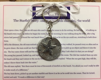 The Starfish Story keychain, it made a difference to that one, inspirational handstamped gift