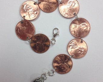 USA Coin Penny Copper Jewelry, A Penny for Your Thoughts Bracelet - Lucky Penny clasp bracelet