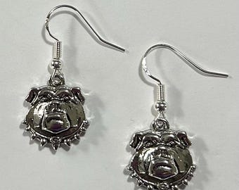 Dawgface UGA Georgia Silver Charm Earrings, on Sterling Silver Earwires, Officially Licensed
