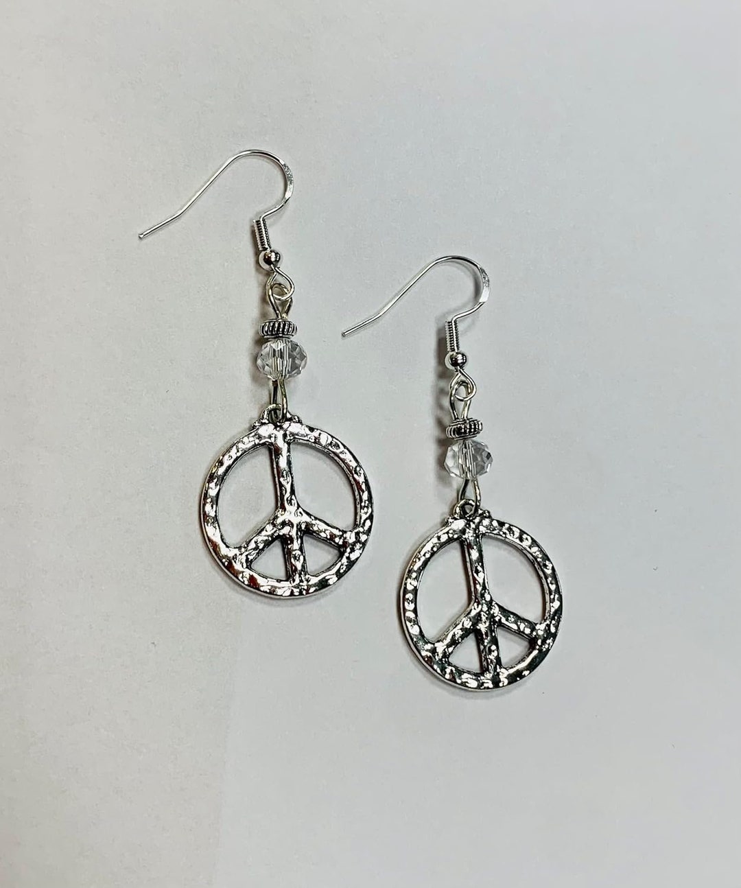 Earring Signs Peace Sign Earrings, With Clear Crystal Accent Beads on Sterling Silver ...