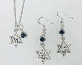 Star of David Judaica Israel Necklace and Earring Set
