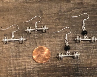 Dumbbell Barbell Fitness Gym CrossFit Weight earrings, on sterling silver earwires