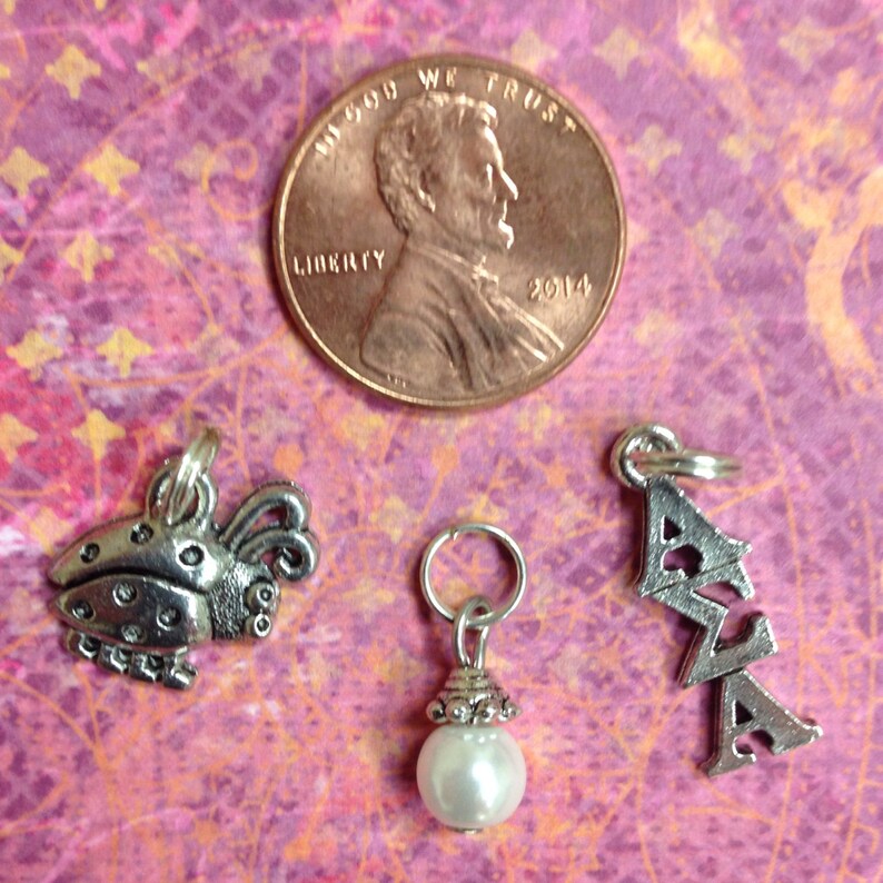 /& pearl dangle lavaliere officially licensed Alpha Sigma Alpha AEA Greek Sorority Charm set mascot ladybug charm